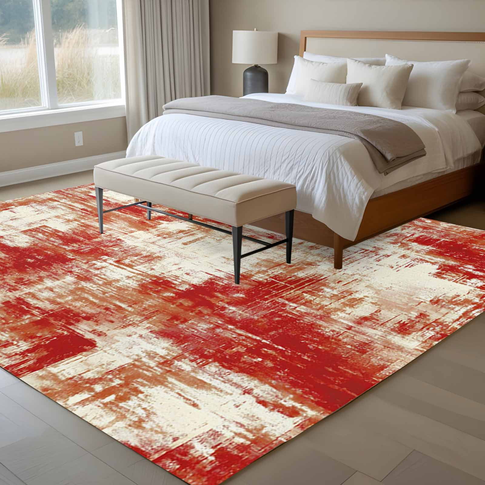 Area Rug for Living Room, Red Ombre Non-Slip Indoor Ex Large Carpet for Bedroom/Dining Room, Gradient Abstract Art Vintage Washable Low-Profile Rectangle Floor Runner Rugs - 8 x 10 Ft