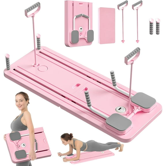 Pilates Board - 2024 Pilates Reformer Set, Multi-Purpose Foldable Pilates Reformer Board for Home, 5 in 1 Pilates Sliding Board (Pink)