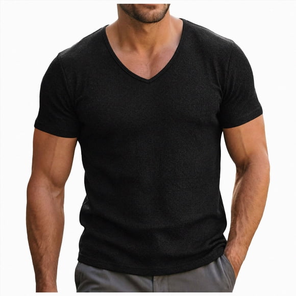 Ymyiu Heavyweight T Shirts for Men Mens Men's T Shirt Plain Tshirts for Men Basic Crewneck Tee Wrinkle Resistant Stretch Fit Size S(Black, S)