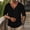 Black, variant on kosheko Deep V-Neck Henley Top with Dual-Button Placket, Roll-Up Three-Quarter Sleeve Crinkle Fabric Shirt for Coastal Weekend Trips White S
