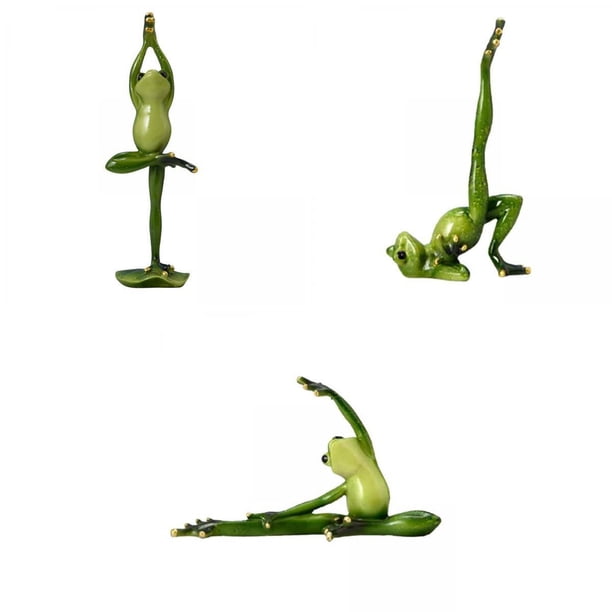 3 piezas/pieza novedad Animal Yoga rana estatuillrte para decoración al aire libre en el estante del jardín del hogar Sunnimix Figuras de rana