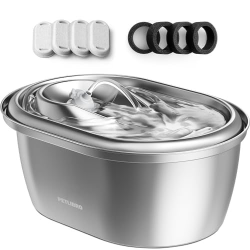 PETLIBRO Stainless Steel Cat Water Fountain, 101oz/3L Pet Water Fountain for Cats Inside, Food-Grade Dog Water Fountain, Automatic Water Dispenser with 4 Filters & 4 Sponges