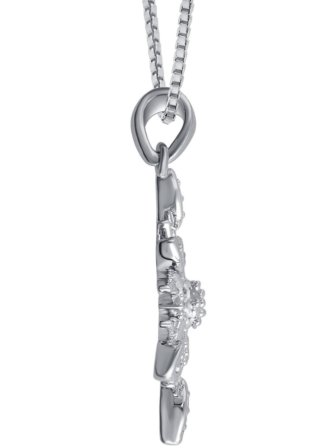 Rhodium Plated Brass Diamond Accent 3 Piece Fashion Jewelry Set with Snowflake Earrings and Pendant and Angel Pendant