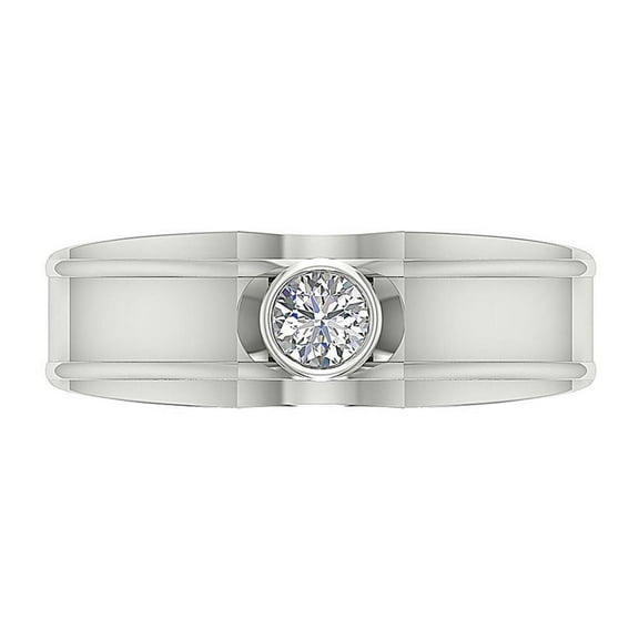 Men's Diamond Wedding Ring, Bezel Set Diamond Ring, Men's Solitaire Diamond Engagement Ring, 14K White Gold Plated, 1.5 Ct Round Cut Simulated Diamond, Proposal Ring For Boyfriend