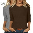 thumbnail image 2 of lcziwo Womens 2 Pack 3/4 Sleeve Tops for Women Round Neck Dressy Basic Plain Solid Color Tees Casual Elbow Length Loose Fit T Shirts Pullover Top 2025 Brown,M, 2 of 5