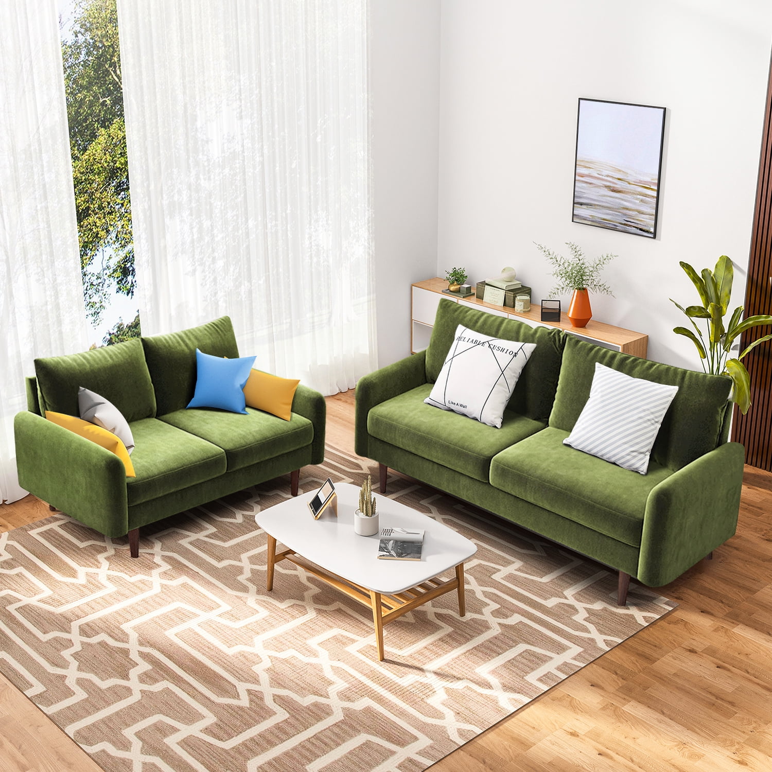 72'' Velvet Round Arm Loveseat, Couch with Solid Wood Frame, for Guest Room, Teenager's Room, and Small Apartment,33.1'' H x 72'' W x 31.1'' D