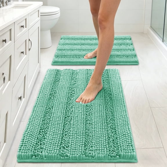 Bathroom Rug, Soft Absorbent Bathroom Mat and Bath Mat, Chenille Microfiber Bath Rug Machine Washable Set of 2 (32" x 20"  24" x 17" )