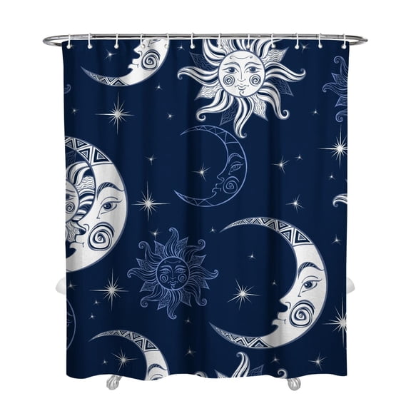 Golden Celestial Shower Curtain - Gothic Sun Moon Astrology Mystical Star Print Waterproof Bathroom Drapes 72x84 Inch Fade-Resistant Polyester with Metal Grommets