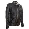 thumbnail image 2 of Mens Pleated Leather Harrington Jacket-Stalbridge in Black, 2 of 4