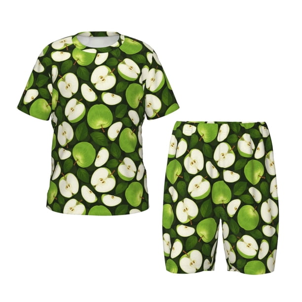 Balery Green Fruit Conjunto de Pijama Infantil de Manga Corta con Estampado – Ropa de Dormir de Algodón Suave-Large