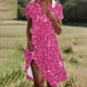 thumbnail image 2 of Vestido Corto de Manga Larga para Mujeres Brillante Impresión Cuello en V Suelto Cómodo, Vestido de Moda de Malla para Fiesta Y Ocasional, 2 of 7