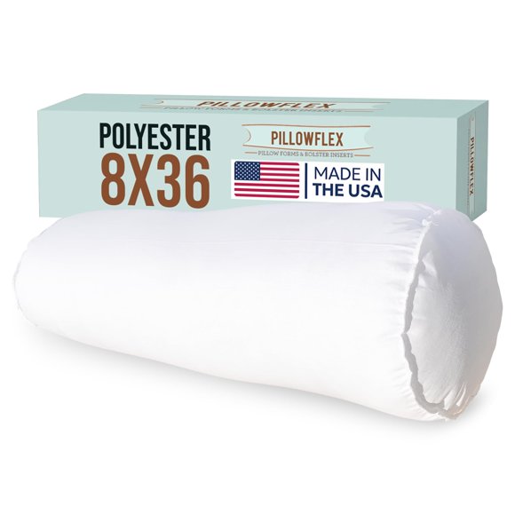 Pillowflex Bolster Pillow (8x36) - Round Roll Pillow Bolster Insert, Plush Polyester-Filled Insert for Decorative Shams, Odorless, Lint and Dust-Free Polyester Filling, No Lumps - (White)