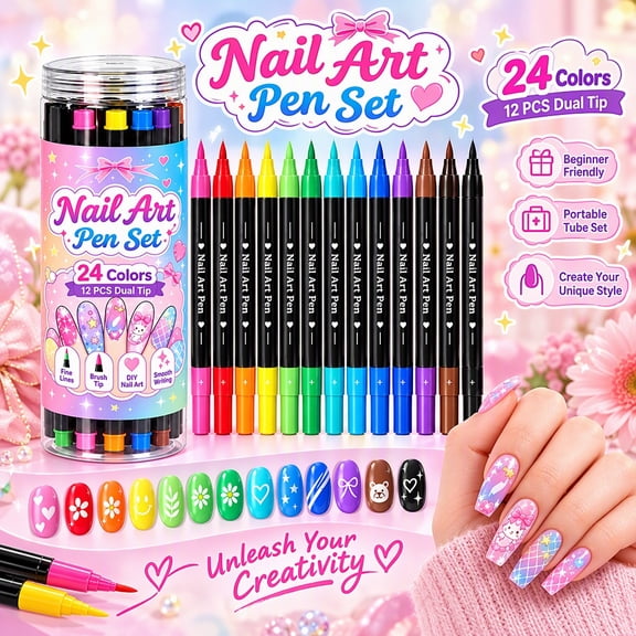 Nail Art Pens Dual Ended Nail Art Markers Nail Polish pens Color Nail Art Pen Set with Fine and Wide Tips for Nail Painting