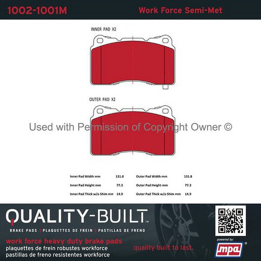 Mpa Electrical 1002-1001M Quality Built Work Force Heavy Duty Brake Pads