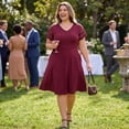thumbnail image 4 of GRACE & GRANDEUR Women's Plus Size Dress Hollow Out V-Neck Elastic Waist Short Sleeve Summer A-Line Dresses with Pockets 2X Burgundy, 4 of 7