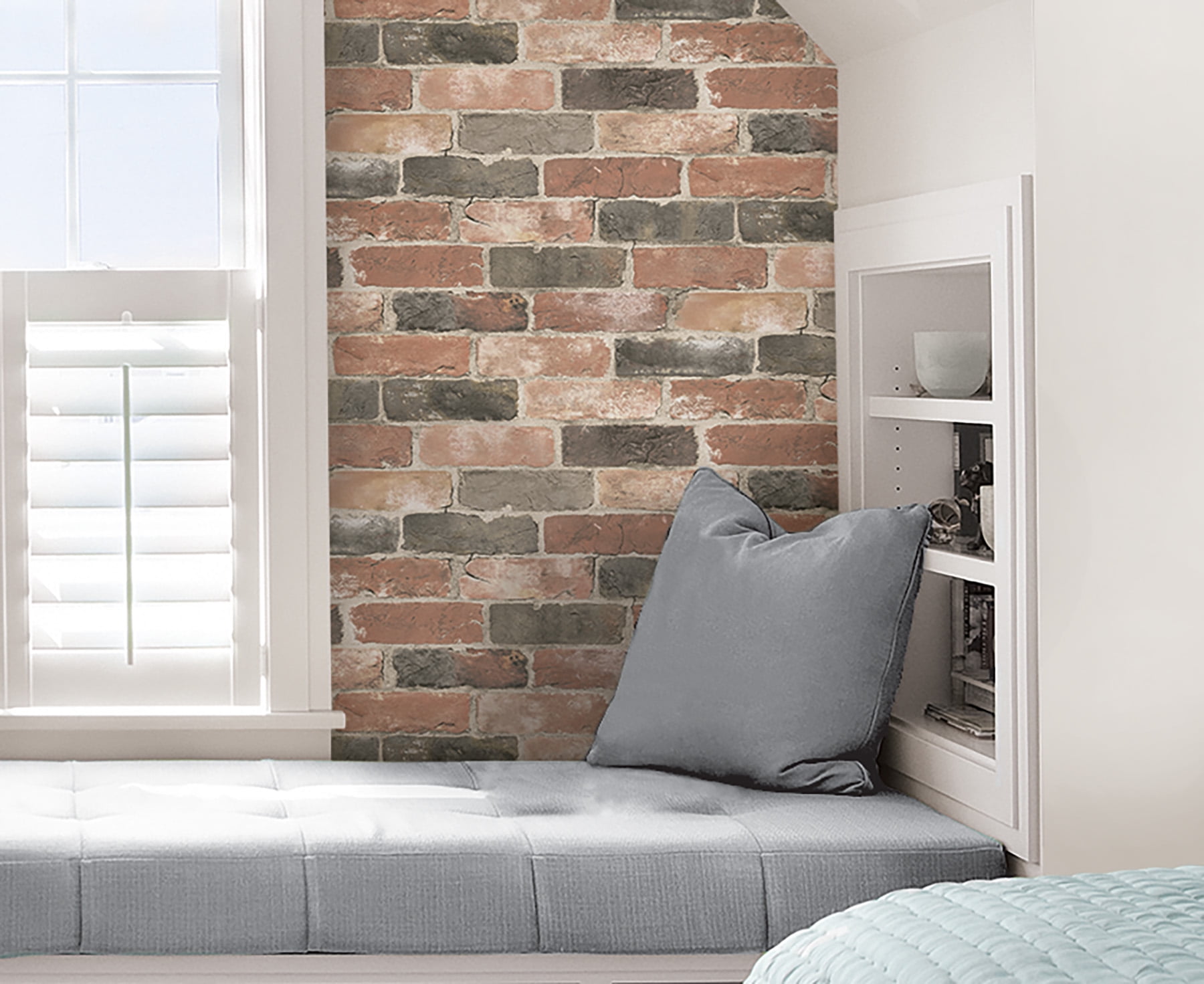 NuWallpaper Newport Reclaimed Brick Vinyl Peel And Stick Wallpaper, 216-in by 20.5-in, 30.75 sq. ft.