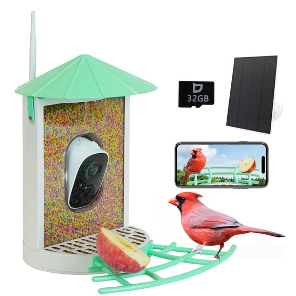 Birdkiss Smart Bird Feeder with Camera, Metal Squirrel Proof Bird Watching Cameras with AI Identification & Solar Panels, Gifts for Bird Lovers, Mint Green