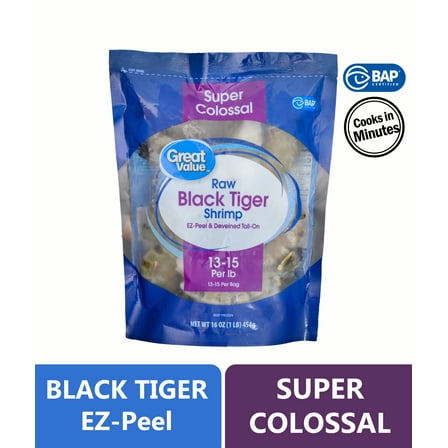 Great Value Black Tiger Easy Peel Shrimp, Frozen, 1 lb