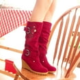 thumbnail image 5 of Lyinloo Women's Winter Flat Shoe Round Toe Thicken Wedges Ladies Long Tube Boots Red 37, 5 of 5