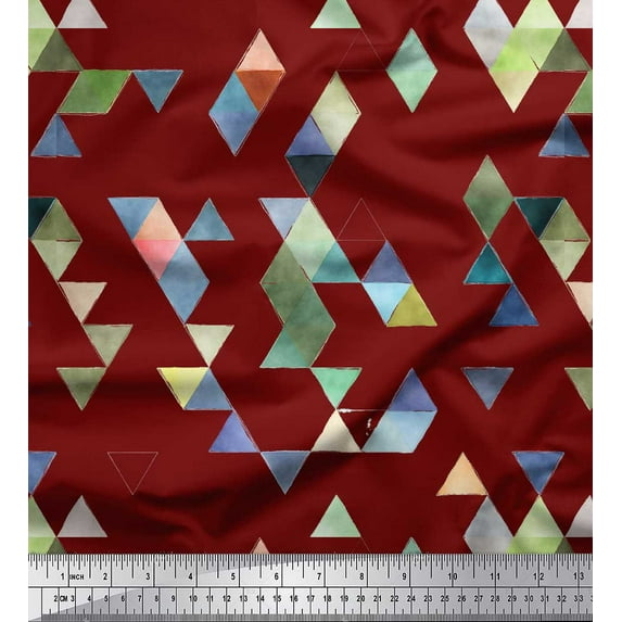 Soimoi Red Cotton Cambric Fabric Triangle Art Geometric Decor Fabric Printed Yard 42 Inch Wide