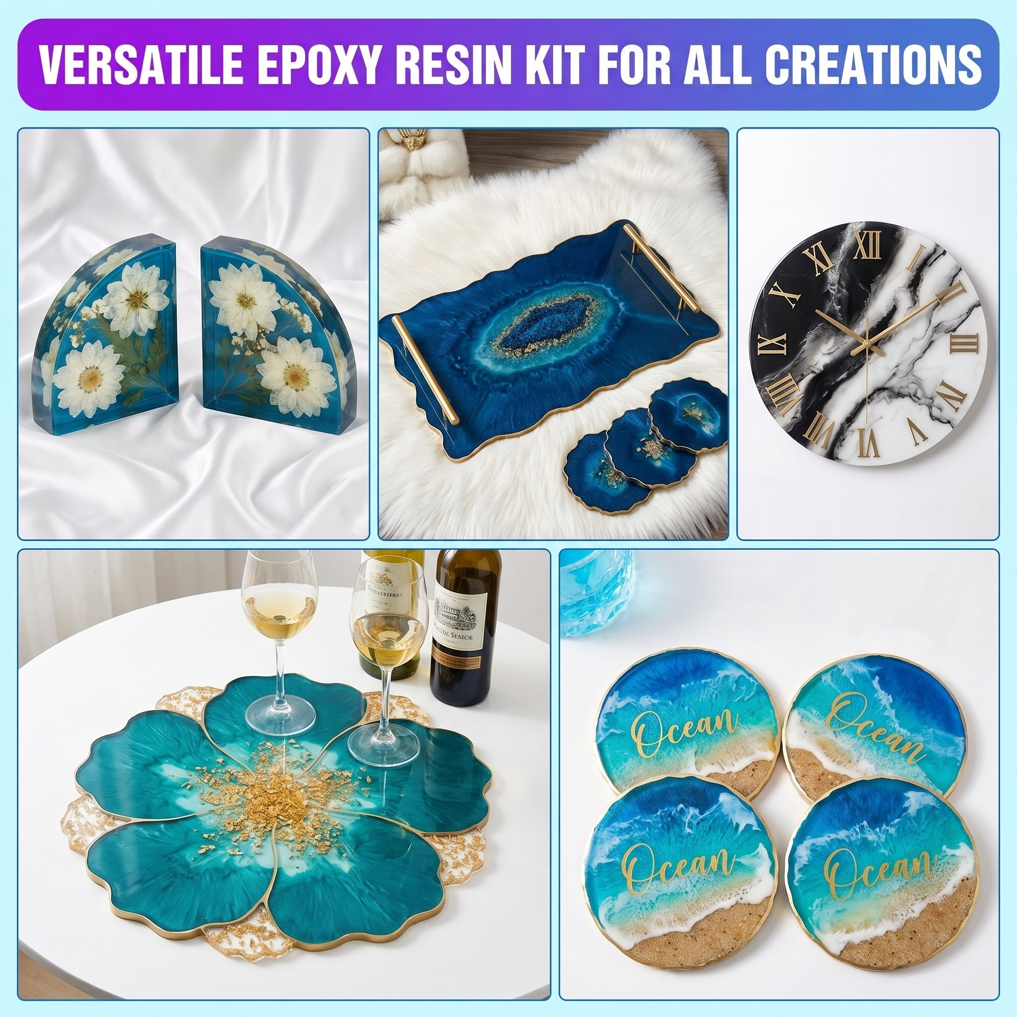 78oz Fast-Curing Epoxy Resin Kit, Clear AB Glue, 4 Colors Glow-in-the-Dark Powder, 1:1 Mix, Bubble-Free & Non-Yellowing, With Pump & Tools, Ideal Gift For Mother's Day & Graduation