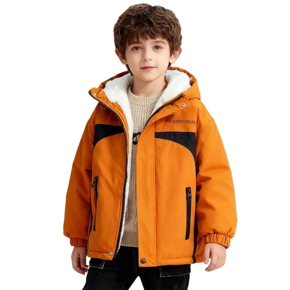 REDARER Boys Winter Jacket - Lined Thermal Coat, Windproof Insulated Hooded Parka for Kids, Warm Padded Outdoor Snow Jacket,5-6 Years