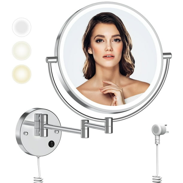 Espejo de maquillaje Rocollos 9, enchufable, montado en la pared, 1 x 10 LED