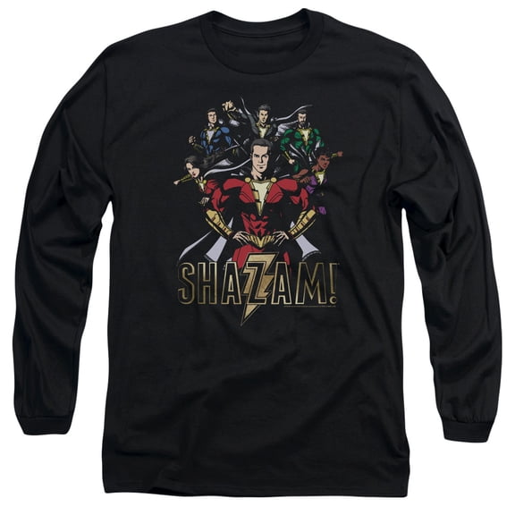 Shazam Movie Group Of Heroes Long Sleeve Adult 18/1 T-Shirt Black