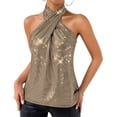 thumbnail image 3 of Laqbezok Chic Halter Criss Cross Sequin Tank Top, Women's Sparkly Sleeveless Party Camisole, Shiny Night Out Outfit, 3 of 7