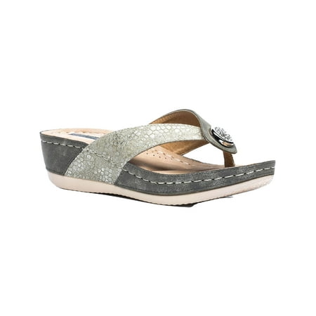 Good Choice Womens Dafini Faux Leather Wedge Thong Sandals
