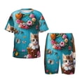 thumbnail image 1 of Balery Whimsical Cats and Flowers Scene Conjunto de Pijama Infantil de Manga Corta con Estampado – Ropa de Dormir de Algodón Suave-Large, 1 of 6