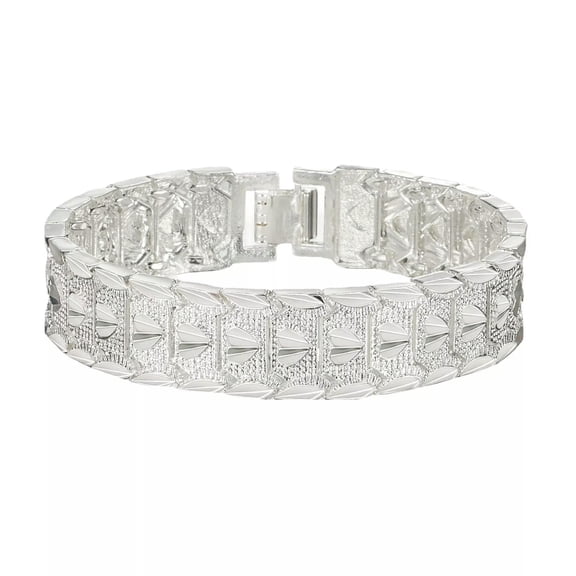 EOEMY Men'S Jewelry Wide 925Sterling Silver 16mm 8" Three Sweet Love Leaf Bracelet