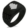thumbnail image 1 of Stainless Steel Ogasawara Samurai Crest Geometric Pattern Step-Down Biker Style Polished Ring, 1 of 1