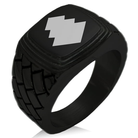Stainless Steel Ogasawara Samurai Crest Geometric Pattern Step-Down Biker Style Polished Ring