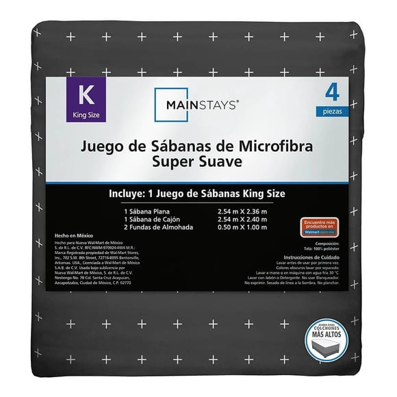 Juego De Sábanas Mainstays King Size GRIS OXFORD CRUCES