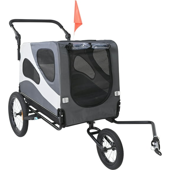 KFFKFF Pet Bike Trailer, Up to 100 lbs Capacity, Dual-Function Dog Stroller and Bike Carrier, Foldable Frame with Snap-On Wheels, Includes Universal Bike Hitch, Safety Reflectors and Flag