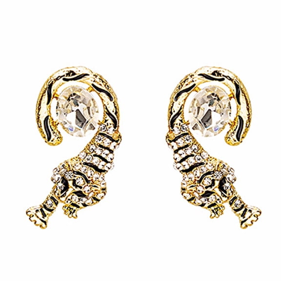 1 Pair Tiger Ear Studs Rhinestone Earrings Women Earrings Chic Ear Jewelries