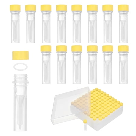 Uxcell 100 Pcs Plastic Vials, 0.5ml Cryogenic Vials Small Sample Test Tubes Centrifuge Tubes Frozen Container Storage Box with Screw Cap for Low Temperature Storage Laboratory, Yellow