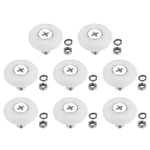 Uxcell 25mm Drawer Rollers, Nylon Positioning Pulleys with Spring Washer and Nut, White 8 Set