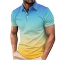 thumbnail image 2 of Yyeselk Golf Shirts for Men Short Sleeve Button Gradient Print Moisture Wicking Shirt Fashion Lapel Summer Athletic Tennis T Shirts Blue02 S, 2 of 4