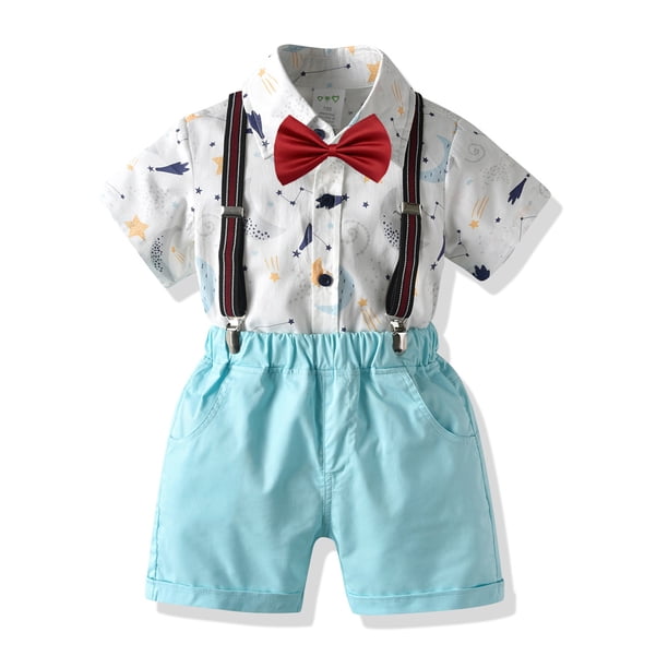 Conjunto Camisa y Short con Moño y Tirantes Para Niño COCO PAU Azul