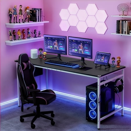KTAXON 63″ WOOD COMPUTER DESK PC LAPTOP TABLE WORKSTATION STUDY HOME OFFICE FURNITURE, BLACK