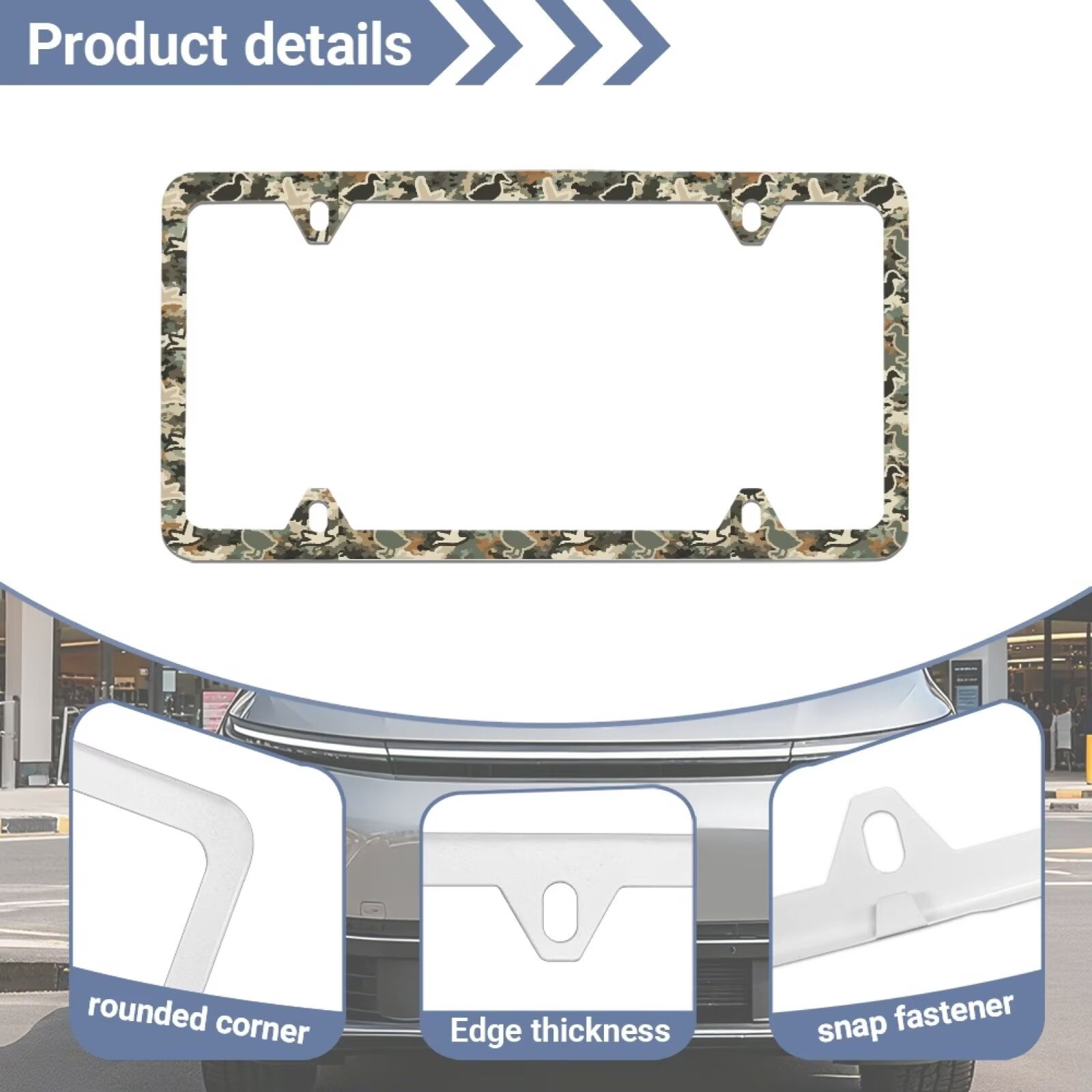 Jeiento Car License Plates Frame for Women Men, Car Tag with Screw Caps, Duck Camo Hunting Automobile Accessories Applicable to Standard US License, 2 Pack