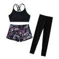 thumbnail image 4 of YONGHS Girls 3Pcs Criss Cross Tank Top with Boyleg Shorts Long Pants Gymnastic Tracksuit Active Outfits Black 6, 4 of 5