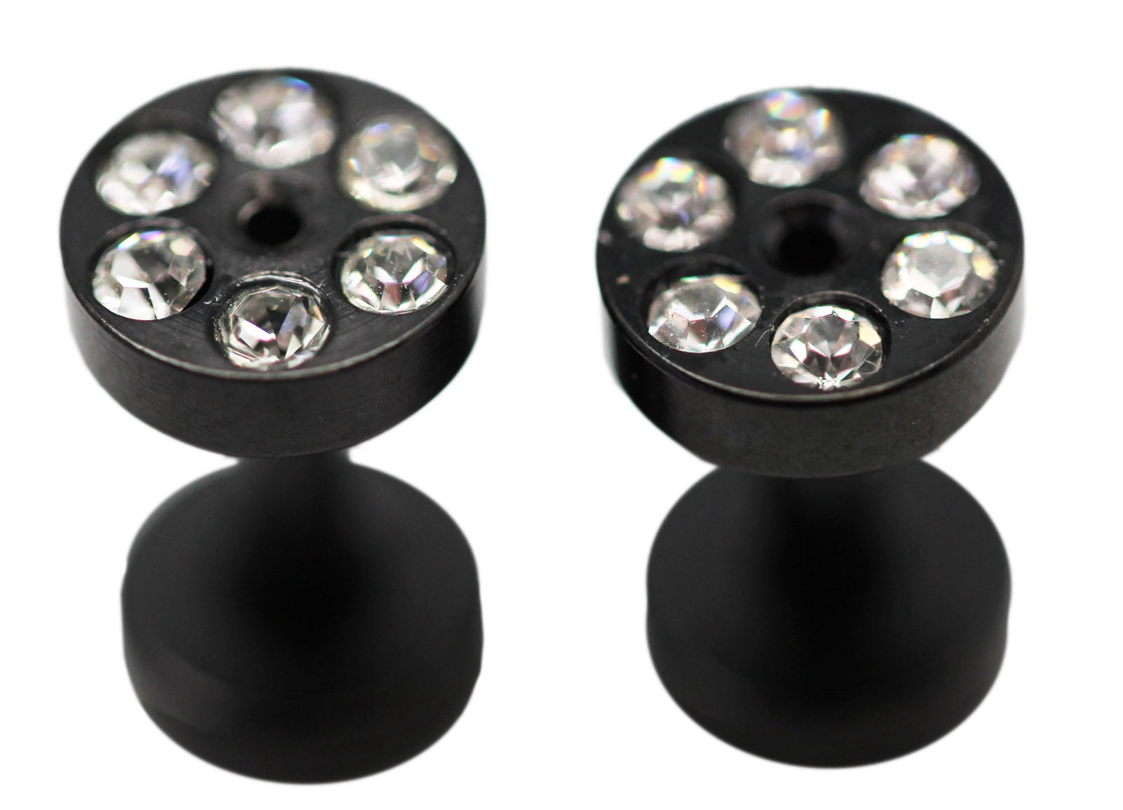 Black Screw On Tunnel Ear Plug With Rhinestones (2 mm, 12 Gauge) 2 Piece