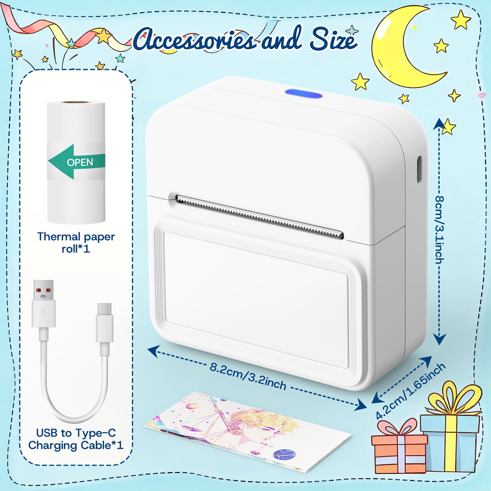 Sticker Printer, Portable Pocket Thermal Printer with 1 Roll Of Sticker Paper, Inkless Sticker Maker, Label Printer for Notes, Checklists, Mind Maps, DIY Home  Printer