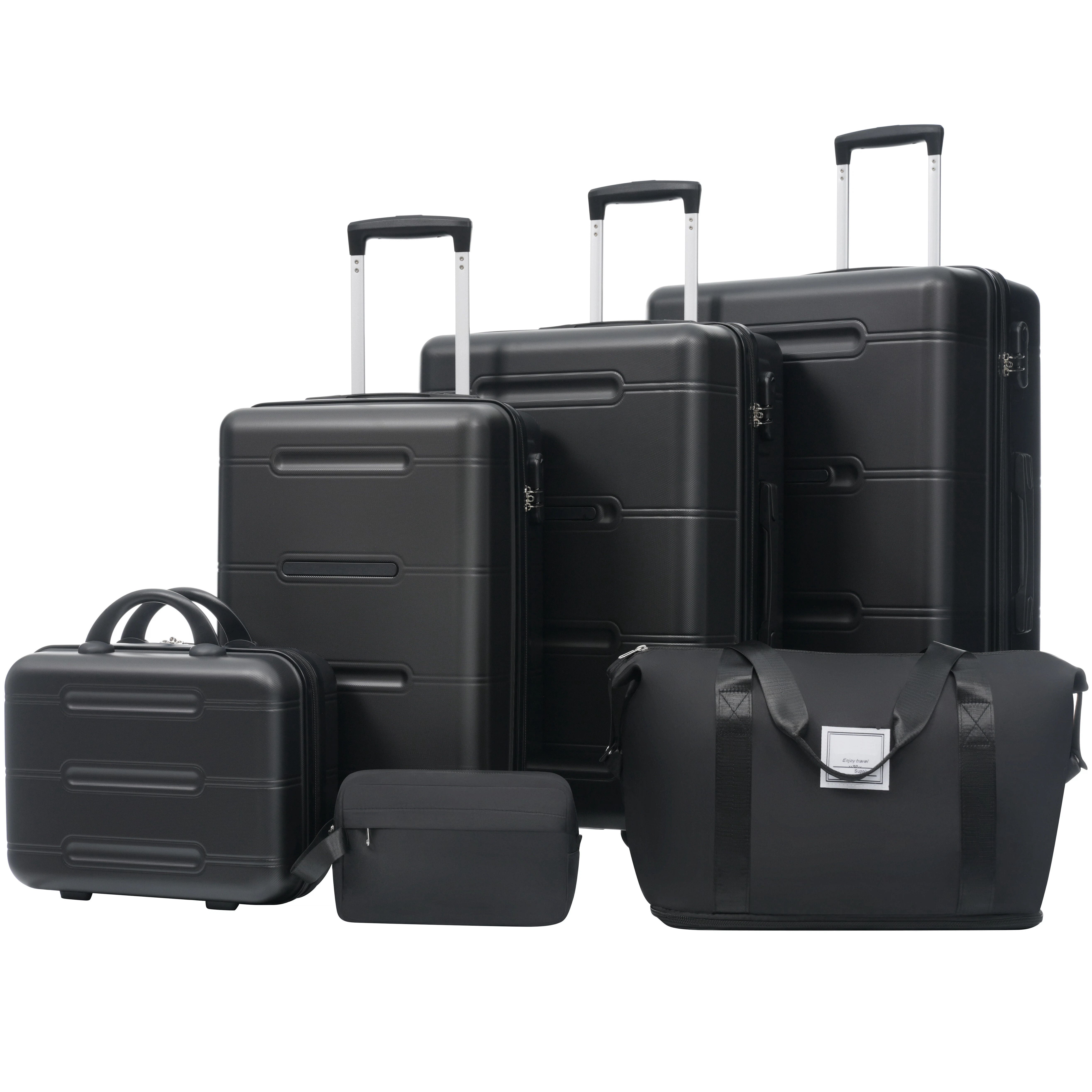 Euroco 6 Piece Luggage Sets, Lightweight Hardshell Suitcase set with Spinner Wheels,Handle Password Lock,Cosmetic Case & 2 Travel Duffel Bags,Large Suitcase Set for Family(14/20/24/28 inch),Black