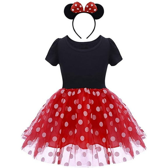 KAWELL Mini Costume for Girls with Mouse Ear Headband, Polka Dot Dress, Child/Toddler, 6-12 Months