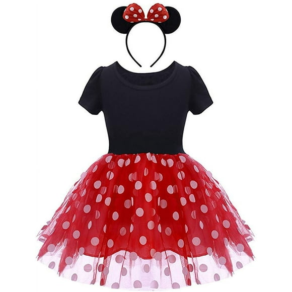Minnie Costume Baby Girl Dress Mouse Ear Headband Polka Dot Dress