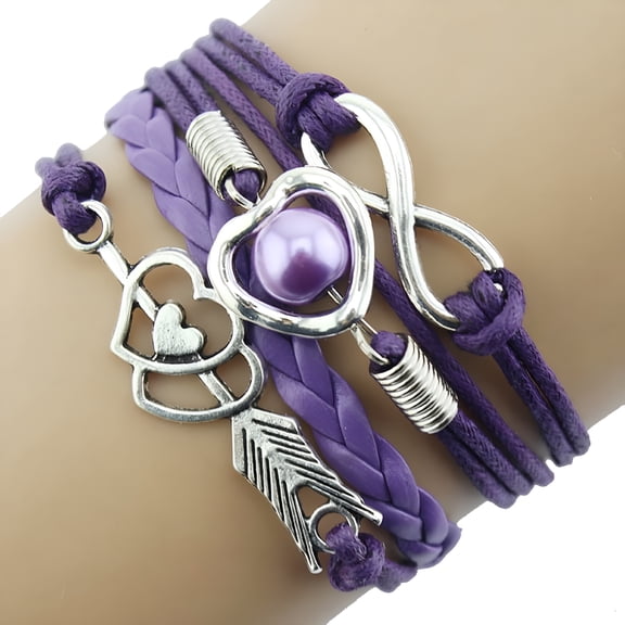 DESIGNICE Gifts for Teenage Girls,Friendship Gifts for Women,Bracelets for Women and Girl, Friendship Leather Bracelets Gift,Handmade Love Jewelry for Teen Girl,Heart Pearl Friendship Antique(Purple)